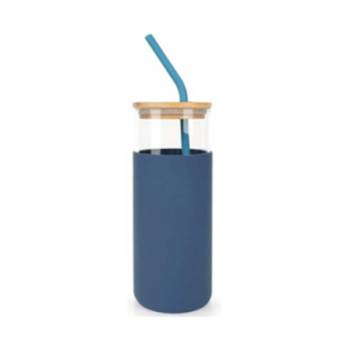 Blue Glass Tumbler with Straw and Cover in Delhi