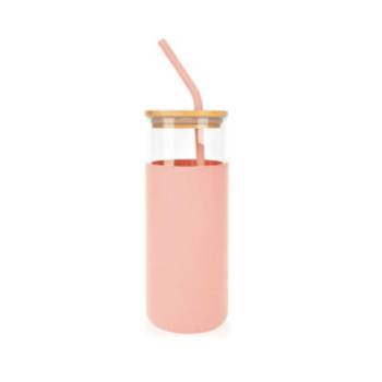 Pink Glass Tumbler with Straw and Cover in Delhi